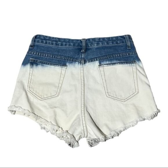 TopShop Moto Dip Dyed Cut-Off Denim Shorts Size L – Ombre High-Waisted Jean Shor - Picture 3 of 6